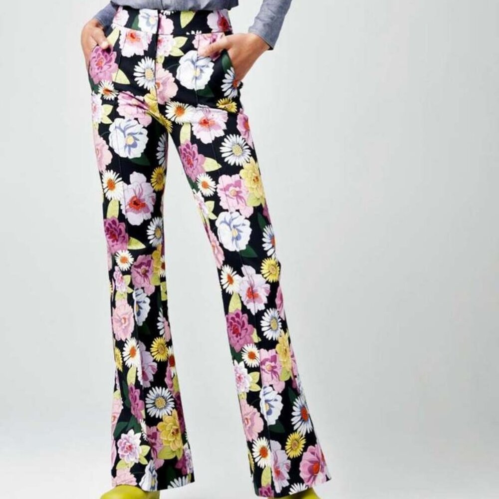 NWOT Smythe Wide-leg Pintuck Trouser Black Botanical - 6